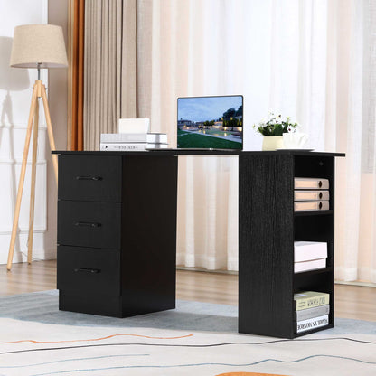 Modern Wooden Desk with 3 Drawers and 3 Shelves for Bedroom and Office, 120x49x72cm, Black