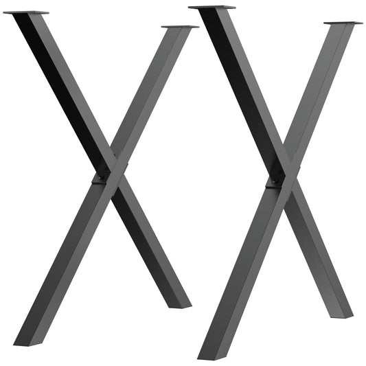 set 2 pieces legs steel table with x with 16 screws included, preferential legs with 4 holes, 80x4x72cm, black
