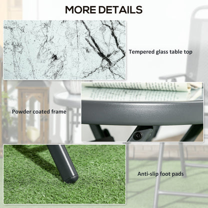 Folding Garden Coffee Table with Marble Effect Glass Top, Ø45x50cm, Grey