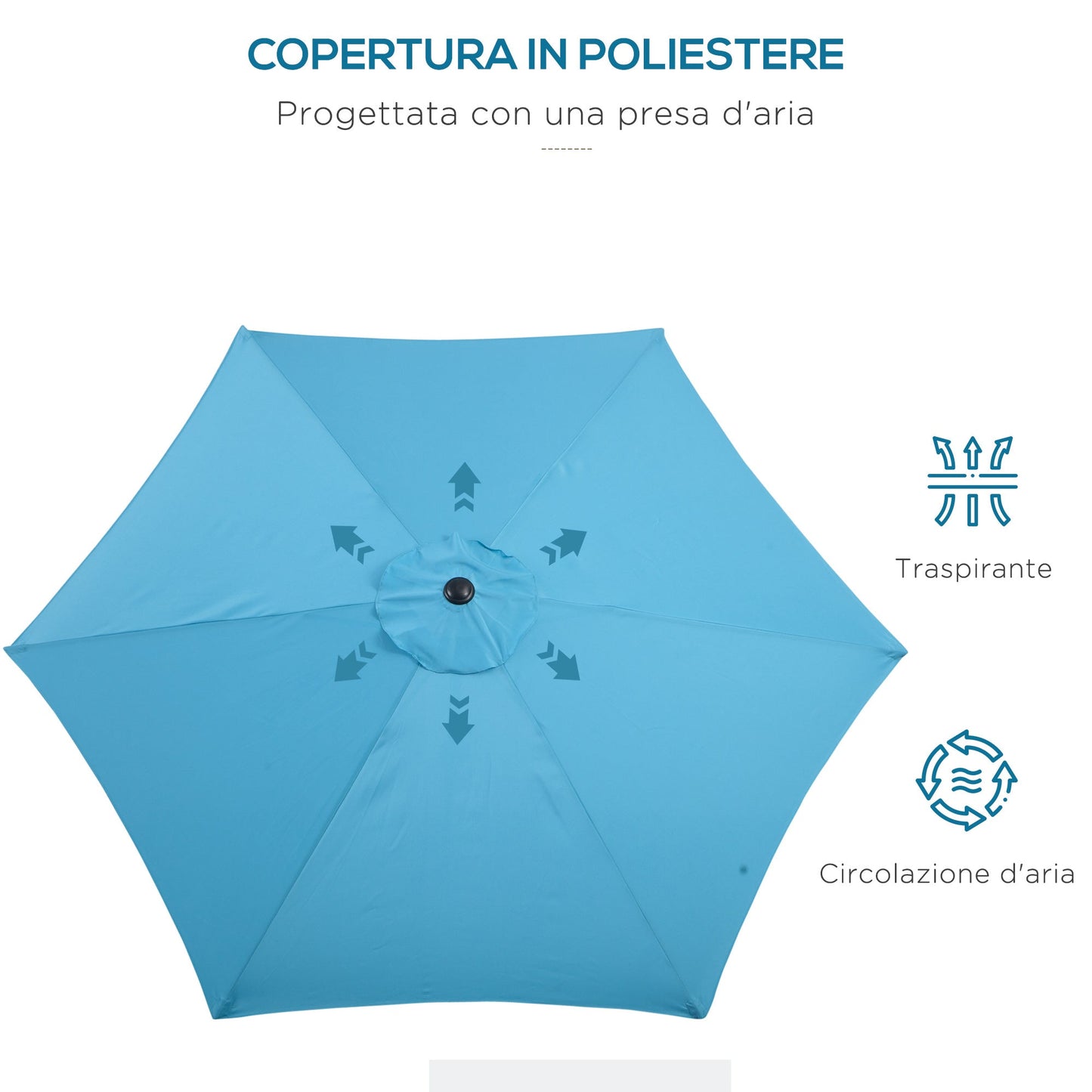 Garden Umbrella Ø2.6x2.4 m with Crank and Tilting Head in Aluminum and Polyester, Blue