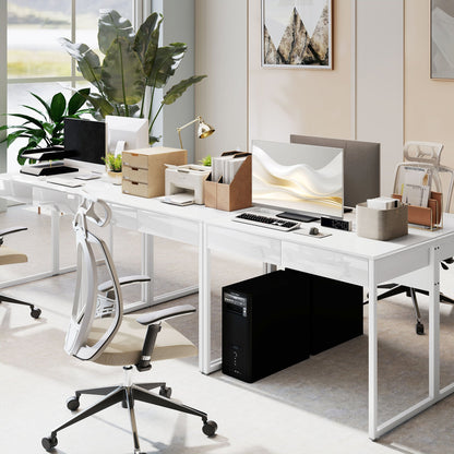 Modern Desk with 2 Drawers and Steel Legs, 100x50x75 cm, Gloss White