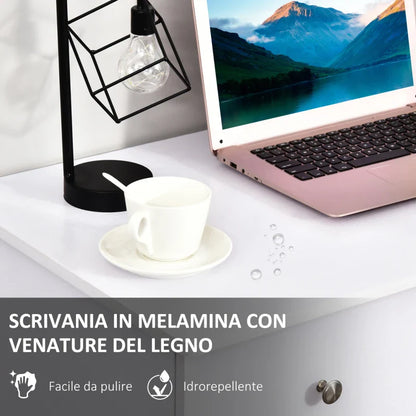 Computer Desk for Bedroom and Office with Drawer Unit and Wooden Storage Shelves 120x49x72cm White