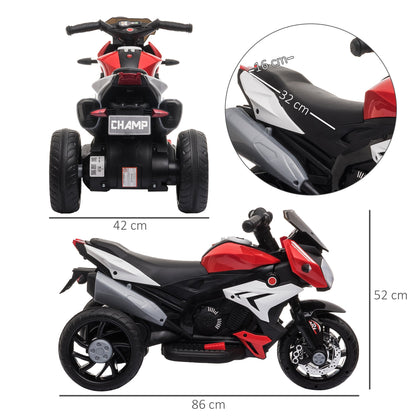 Electric Motorcycle for Children 3-5 Years Max. 25kg with Lights, Music, 6V Battery and 3km/h Speed, 86cm x 42cm x 52cm Red