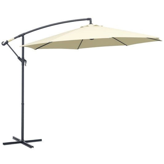 Off-Center Garden Umbrella with Cross Base Included, Metal and Polyester, 3x2.5 m, Beige