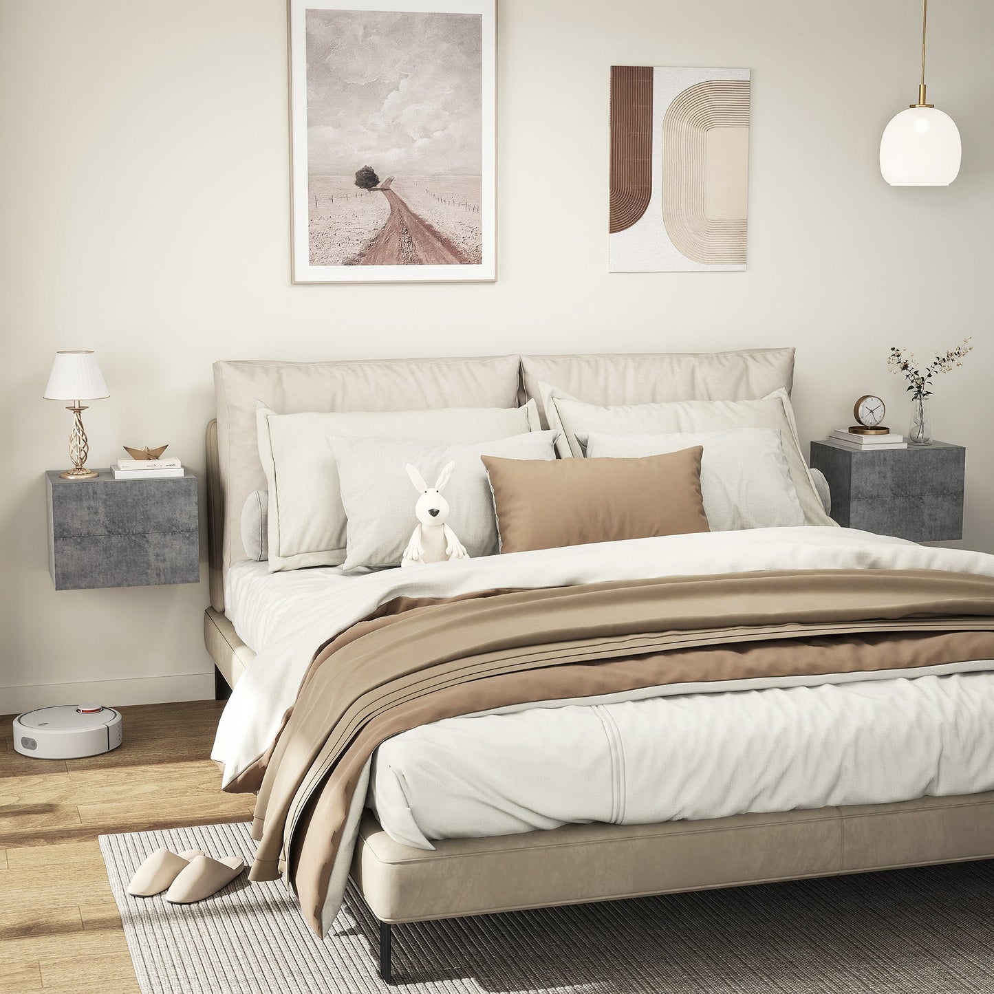 Set of 2 Floating Bedside Tables with 2 Drawers Modern and Space-Saving, 40x29x30 cm, Cement Grey