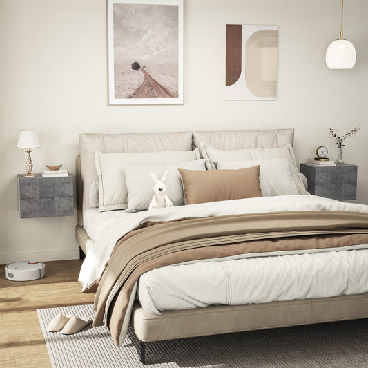 Set of 2 Floating Bedside Tables with 2 Drawers Modern and Space-Saving, 40x29x30 cm, Cement Grey