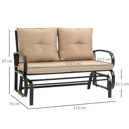 2-Person Garden Swing Bench with Seat and Back Cushions, 122x70x87cm, Khaki