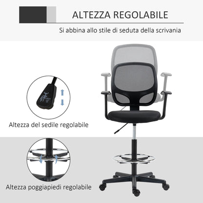 Height Adjustable Office Chair with Armrests, Wheels and Padded Seat, 60x56x110-132 cm, Black