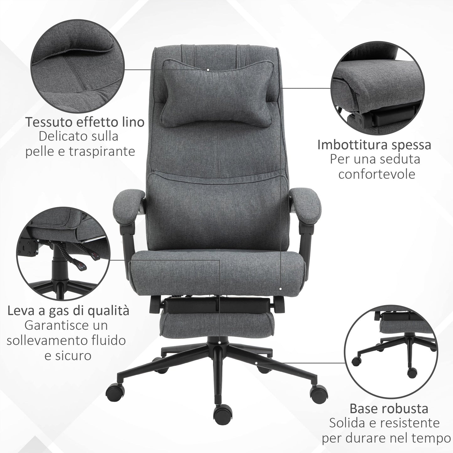 Ergonomic office chair with adjustable height with armrests and footrests, 66x70x115-123 cm, Grey
