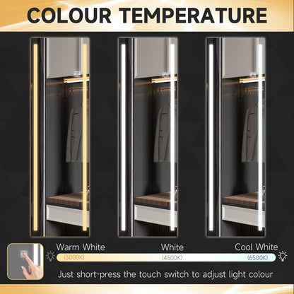 Rectangular Wall Mirror with Adjustable LED Lights and Touch Switch, 40x120cm