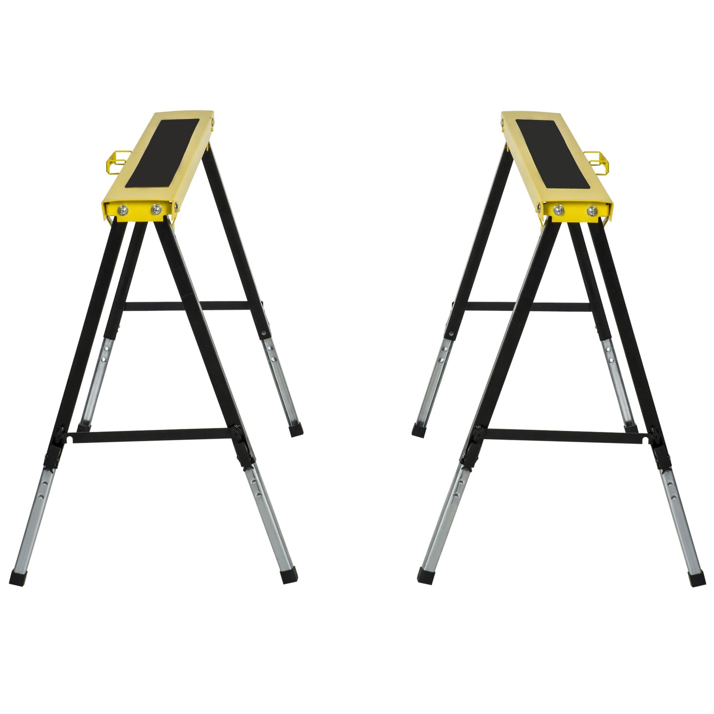 Set of 2 Folding and Portable Work Stands with Non-Slip Worktop, Yellow and Black, for DIY