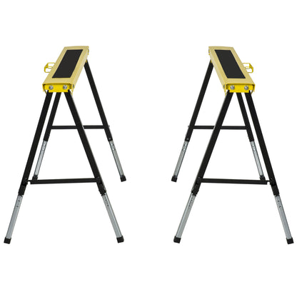 Set of 2 Folding and Portable Work Stands with Non-Slip Worktop, Yellow and Black, for DIY
