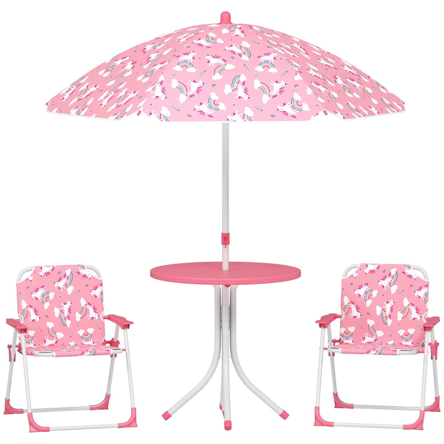 Kids Picnic Table and Chair Set with Pink Umbrella
