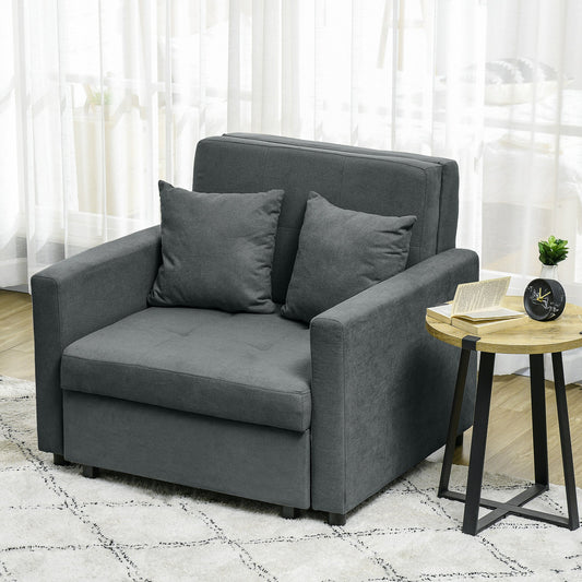 Grey Velvet Fabric Armchair Bed with 2 Cushions and Storage Space, 100x98x88 cm