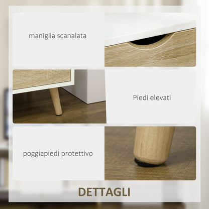 Modern TV Stand max 50" in Chipboard with Drawers, Open Shelves and Cabinets, 110x40x50 cm, White and Wood Color