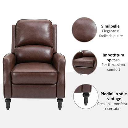 Manual Reclining Relax Chair 90° and 150° for TV, Living Room, Bedroom, Modern Design in Leather 73x86x104cm