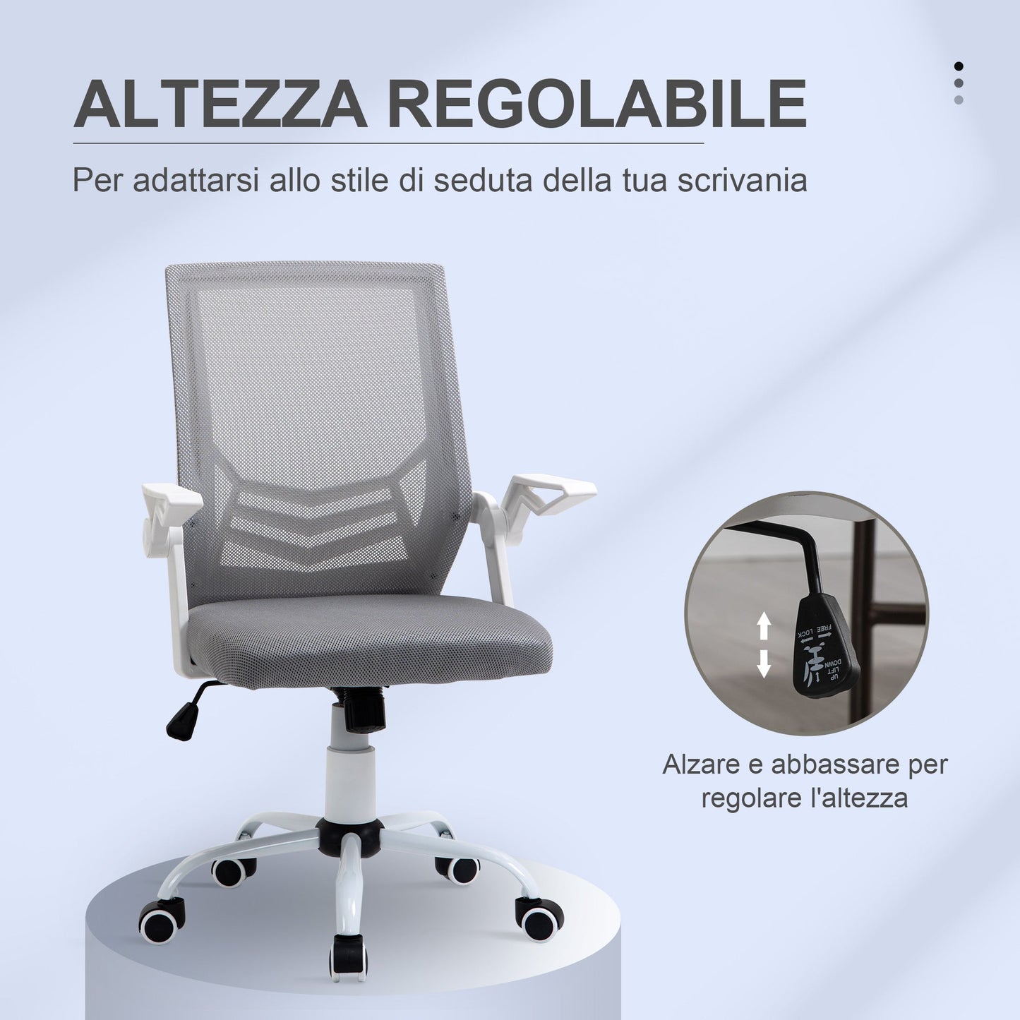 Ergonomic Office Chair with Armrests and Lumbar Support, in Linen Effect Fabric, 62.5x55x94-104 cm, Grey