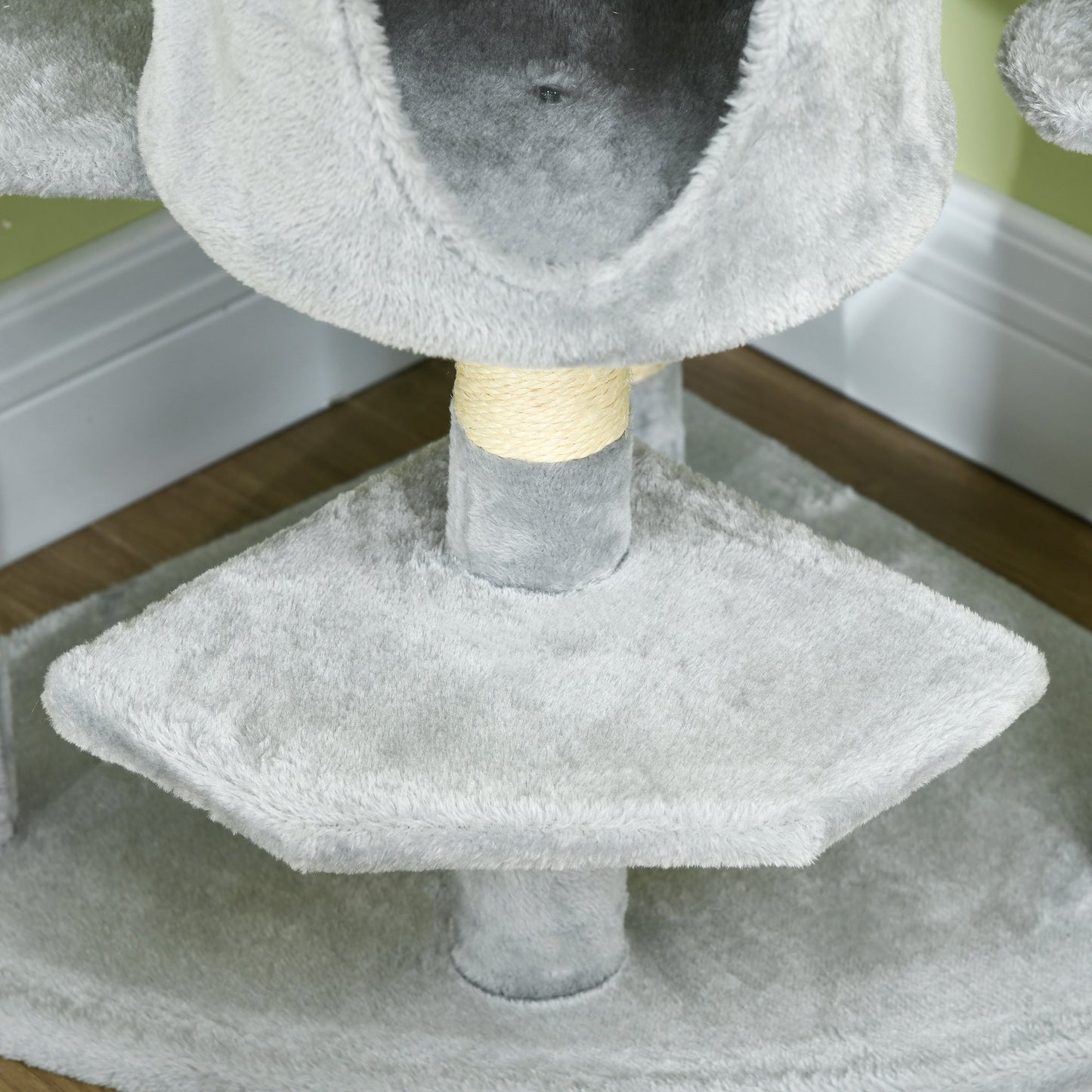 Cat Tree for cats with Scratch Pole, with houses and hammocks, 60x60x200cm, light Grey