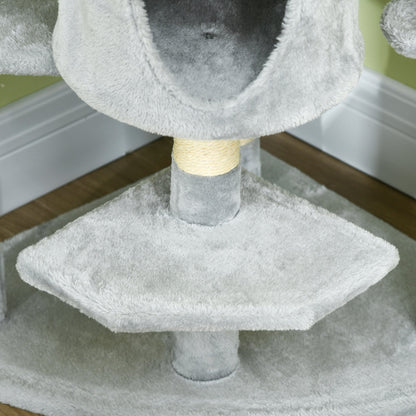 Cat Tree for cats with Scratch Pole, with houses and hammocks, 60x60x200cm, light Grey