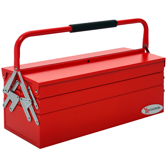 Folding Steel Tool Box with 5 Trays, Tool Case 56x20x41 cm, Red