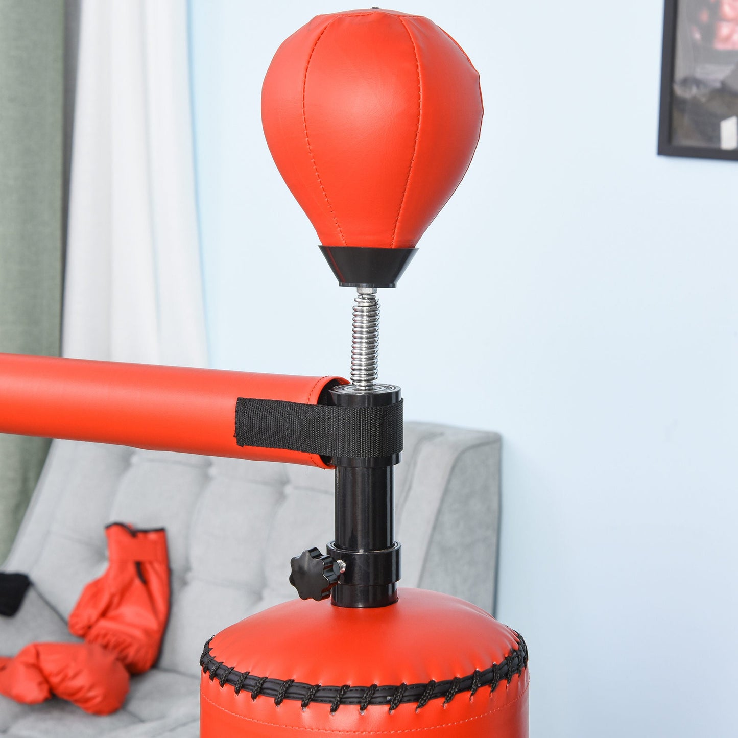 Height Adjustable Punching Bag with Punching Ball and Fillable Base, 88x48x155-205 cm, Red and Black