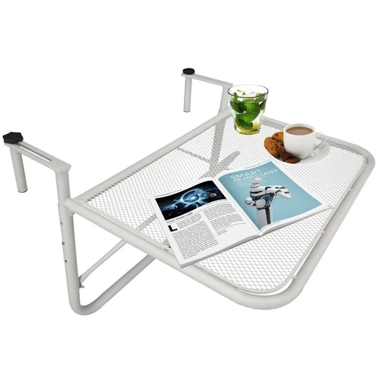 3-Tier Adjustable Height Railing Table with Hooks, Metal, 60x56.5x45 cm, White