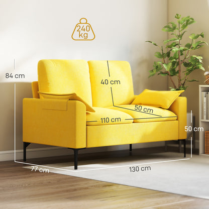 Modern 2-Seater Sofa with Cushions and Terry Fabric Upholstery, 130x77x84 cm, Yellow