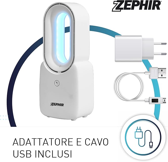 30cm, desk fan, bladeless, led 7 colors, rechargeable, Zephir PGL23