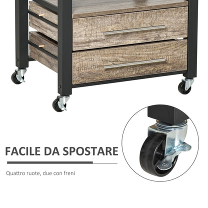 Kitchen Trolley with 3 Drawers and Shelf, Multipurpose Chipboard Cabinet, 60x50x84.5cm, Oak