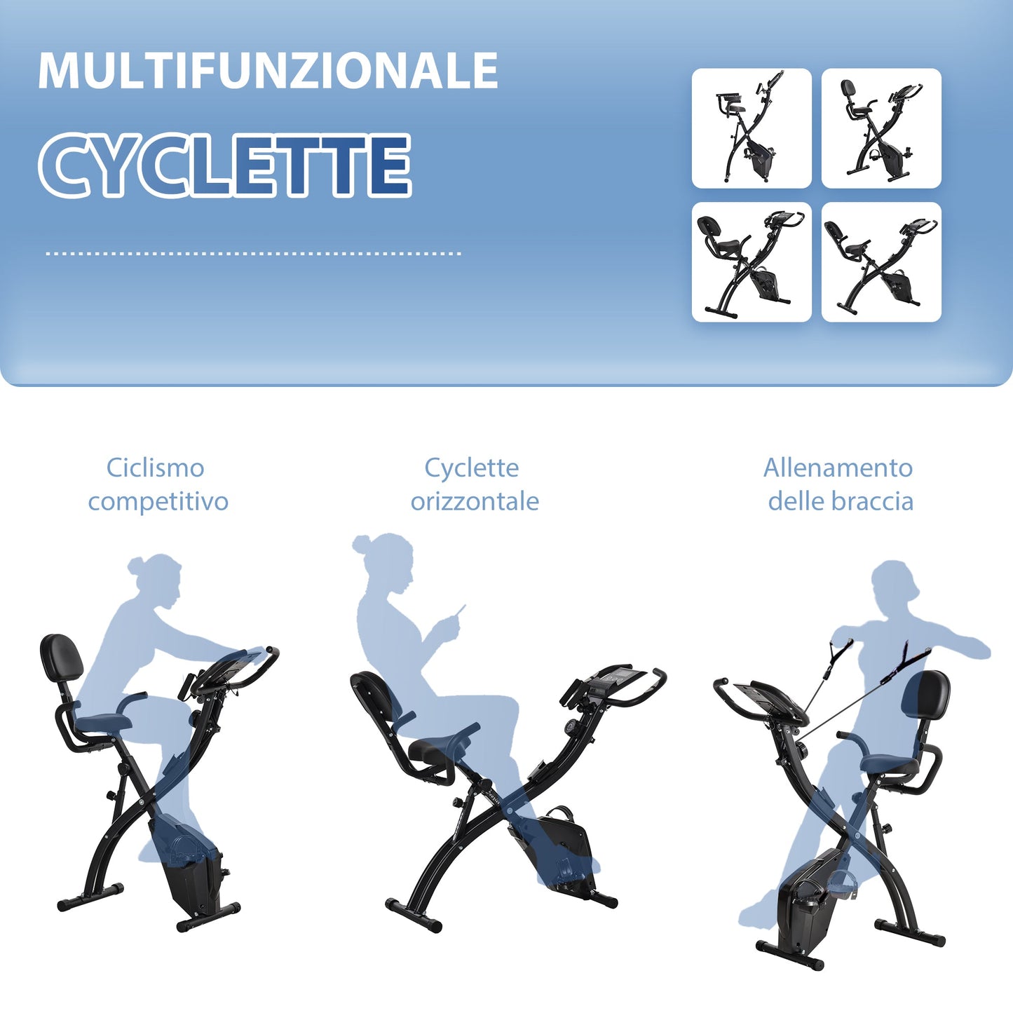 2 in 1 Folding Exercise Bike, 8 Level Adjustable Magnetic Resistance, Fitness Bike with Heart Rate Sensor, Arm Bands, LCD Screen, 2.5kg Flywheel, Black