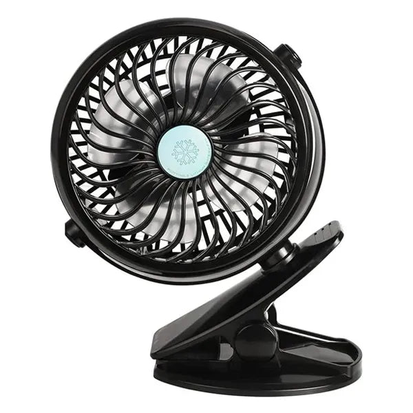 10 cm clip‑on battery fan, 4 W‑blade, black portable