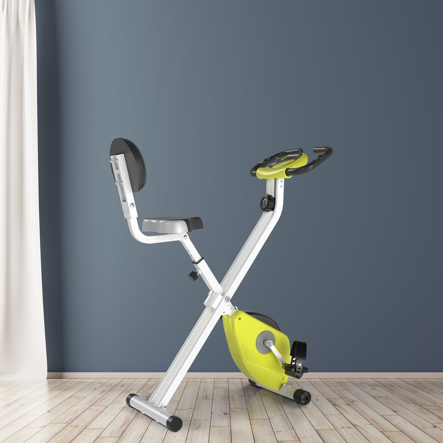 Foldable Fitness Bike Steel with Adjustable Height, Spinning Bike 8-Level Magnetic Resistance, LCD Screen, Yellow, 43x97x109cm