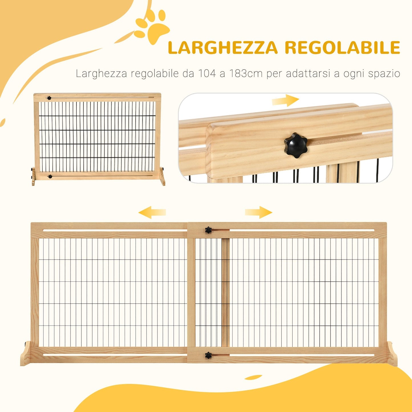 Extendable Wooden Indoor Dog Gate, 104-183x36x69cm, Wood Colour
