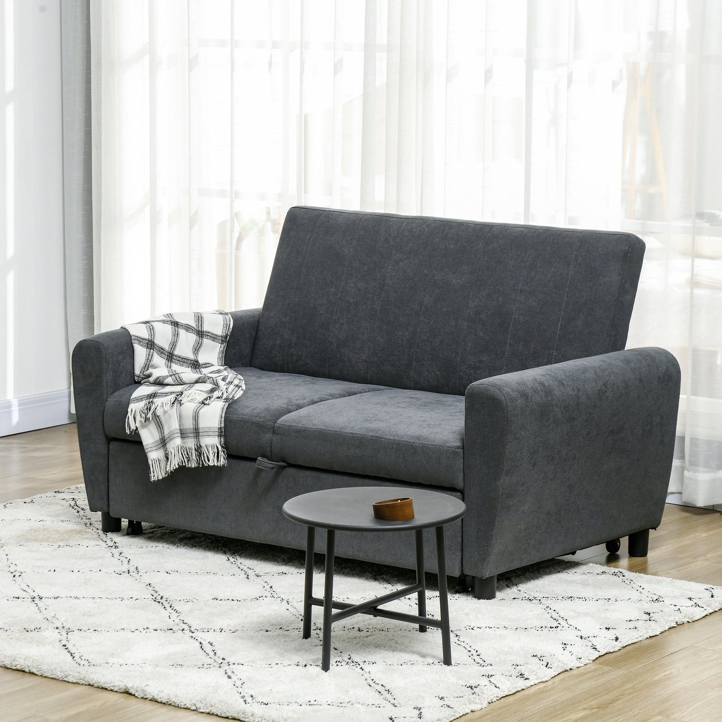 Sofa Bed with 3-Level Adjustable Backrest, in Velvet Effect Fabric, 148x87x88 cm, Grey