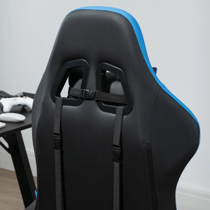 Gaming Chair with Adjustable Height and Reclining Backrest, 65x65x121-129 cm, Blue and Black