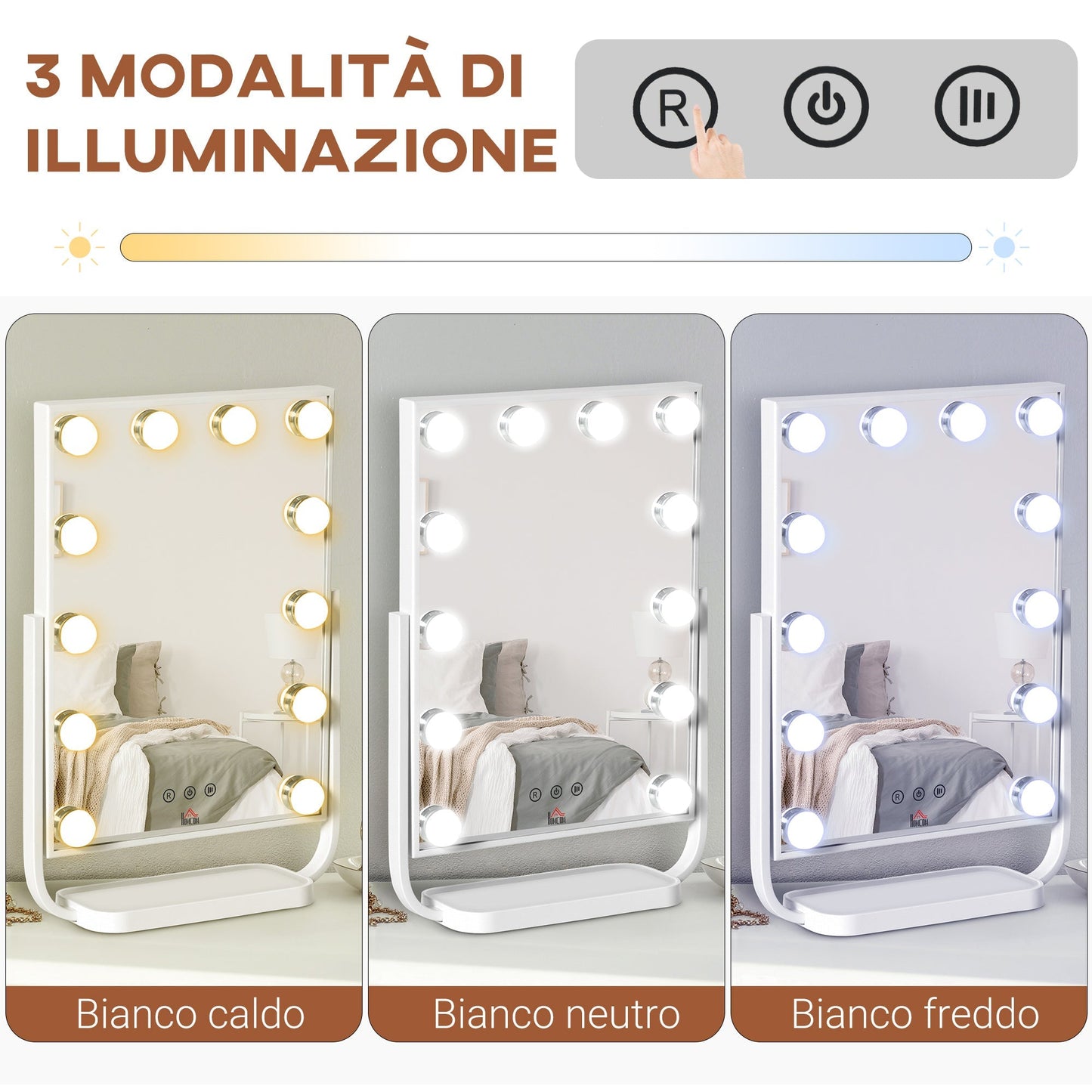 Tilting Illuminated Makeup Mirror with 12 LED Lights and Adjustable Brightness, 32.8Lx11x47.4cm