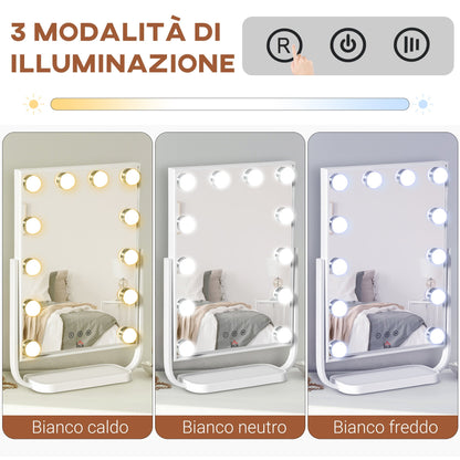 Tilting Illuminated Makeup Mirror with 12 LED Lights and Adjustable Brightness, 32.8Lx11x47.4cm