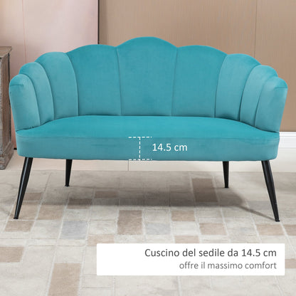 Aqua Marine Shell Design 2 Seater Velvet Sofa ( 132x66x80cm )
