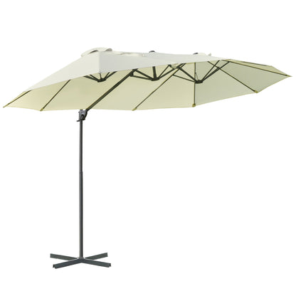 Double Umbrella in Steel and Polyester Anti-UV Waterproof, 440x270x250cm, Beige