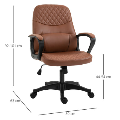 Office Chair with 2 Massage Points and USB Port, Brown Faux Leather Office Chair with Adjustable Height, 59x63x92-101cm
