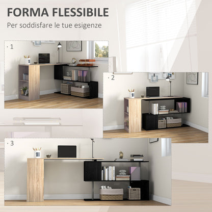 Space-Saving Corner Desk with S-Shaped Shelf, Wooden, 140x120x78 cm, Wood Color