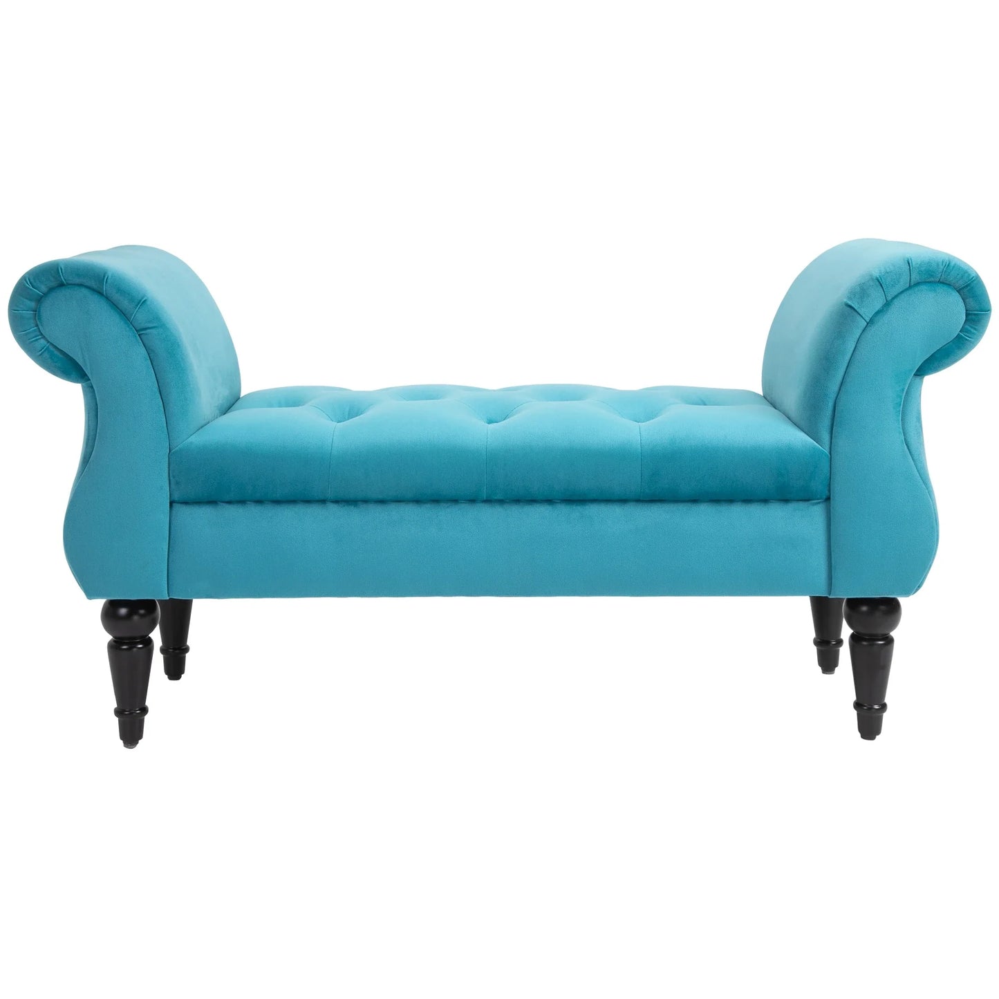 Vintage Style Bedside Bench, Wooden Frame and Chesterfield Style Padded Seat, Blue 117 x 40 x 58cm
