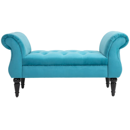 Vintage Style Bedside Bench, Wooden Frame and Chesterfield Style Padded Seat, Blue 117 x 40 x 58cm