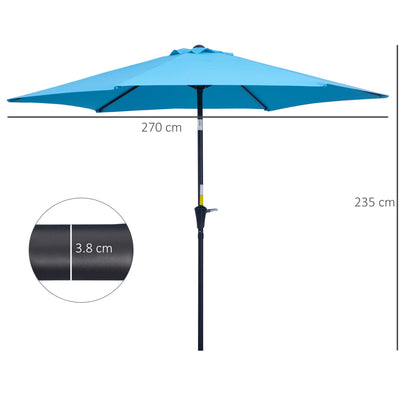 Garden Umbrella Ø2.6x2.4 m with Crank and Tilting Head in Aluminum and Polyester, Blue