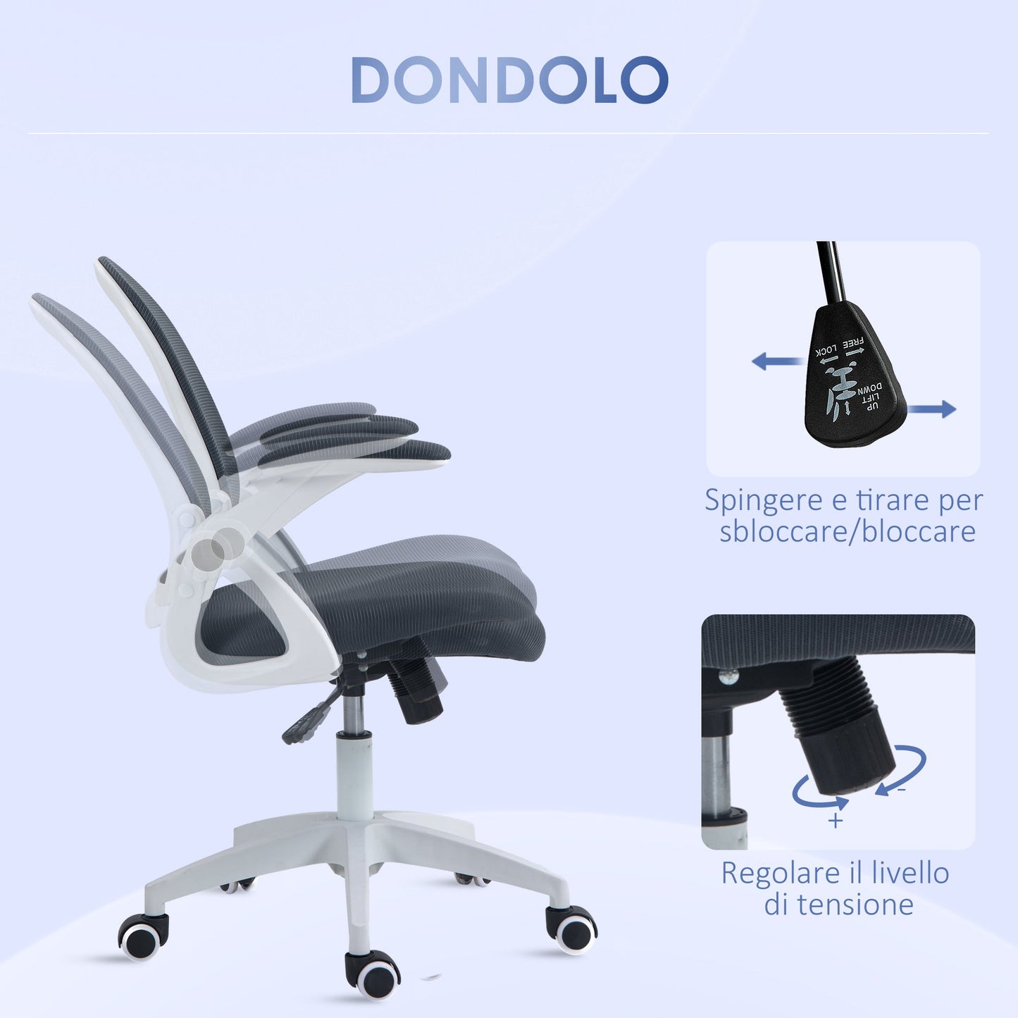 Ergonomic Office Chair with Mesh Backrest and Adjustable Height, 65.5x61.5x88-97.5cm, Gray
