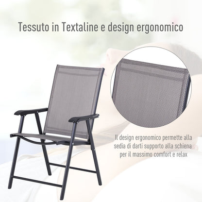 Set of 4 Folding Outdoor Chairs in Steel and Textilene for Garden, Veranda, Terrace, Grey, 58 x 64 x 94cm