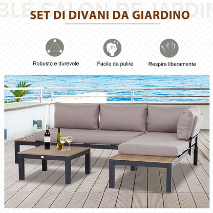 VANI | 3 Piece Garden Set, 2 2-Seater Sofas and 1 Coffee Table, Aluminum, Grey