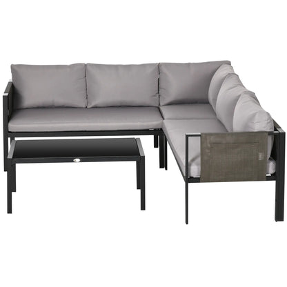 PARIS | 4 Piece Garden Set with 2 Sofas, Corner Chair and Tempered Glass Coffee Table