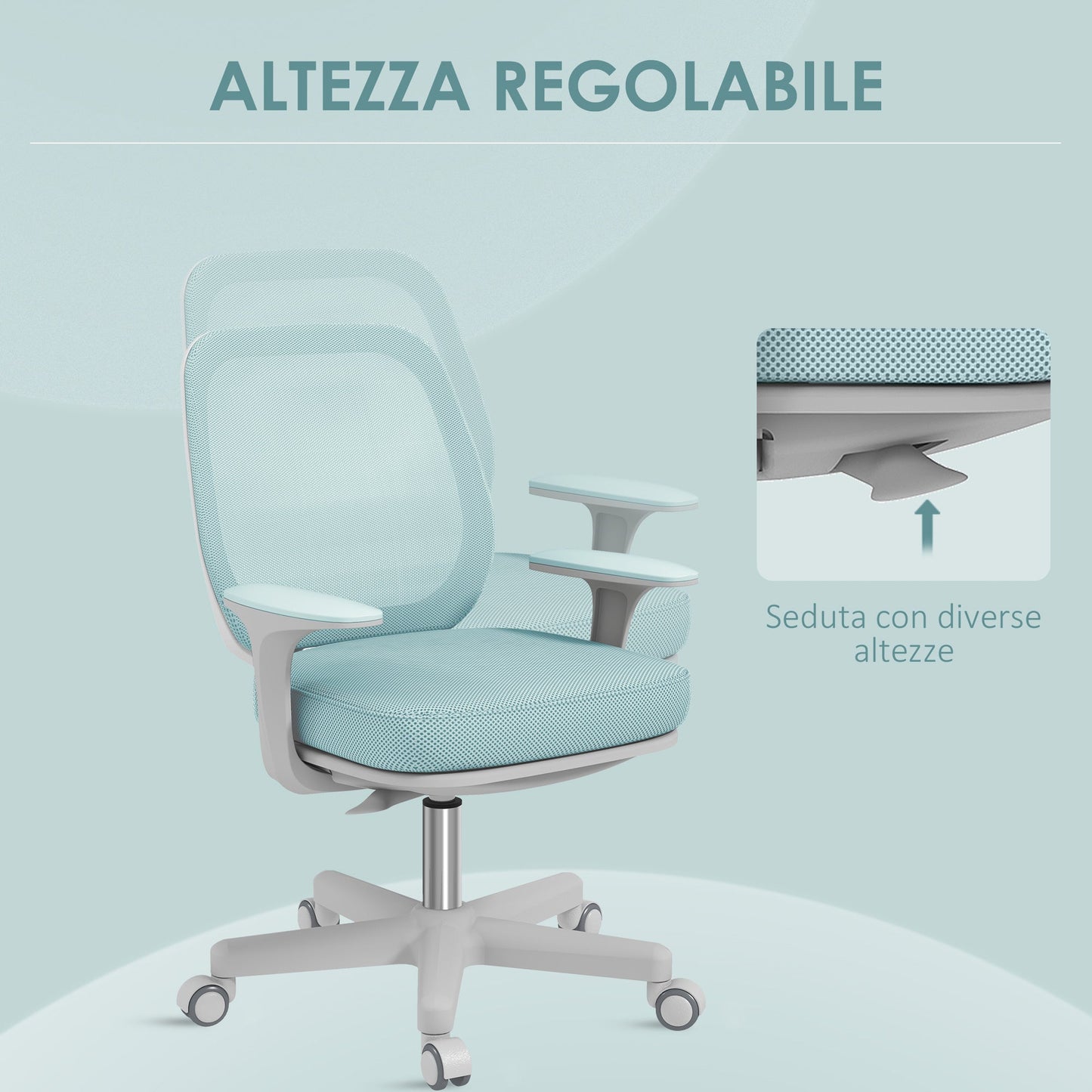 Ergonomic Height-Adjustable Office Chair with Breathable Backrest, 55x48x82.5-94.5 cm, Light Green