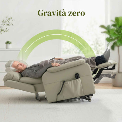 170° Electric Lift Recliner Chair in Breathable Faux Leather with 2 Motors, Remote Control, 4 Wheels, Brake, Footrest, Side Pockets, Cream